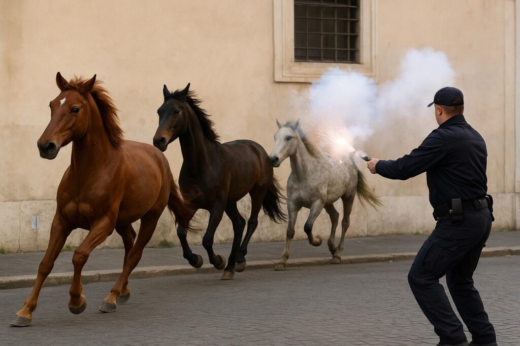 Konie w panice po fajerwerkach policjanta w Rzymie